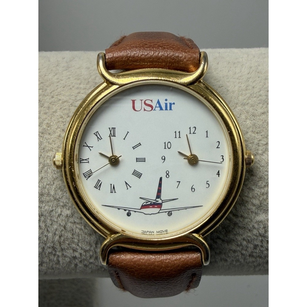 U.S. Air Airlines Dual‎ Time Ladies Watch New Batteries 31MM 7" Vintage